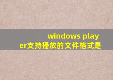 windows player支持播放的文件格式是